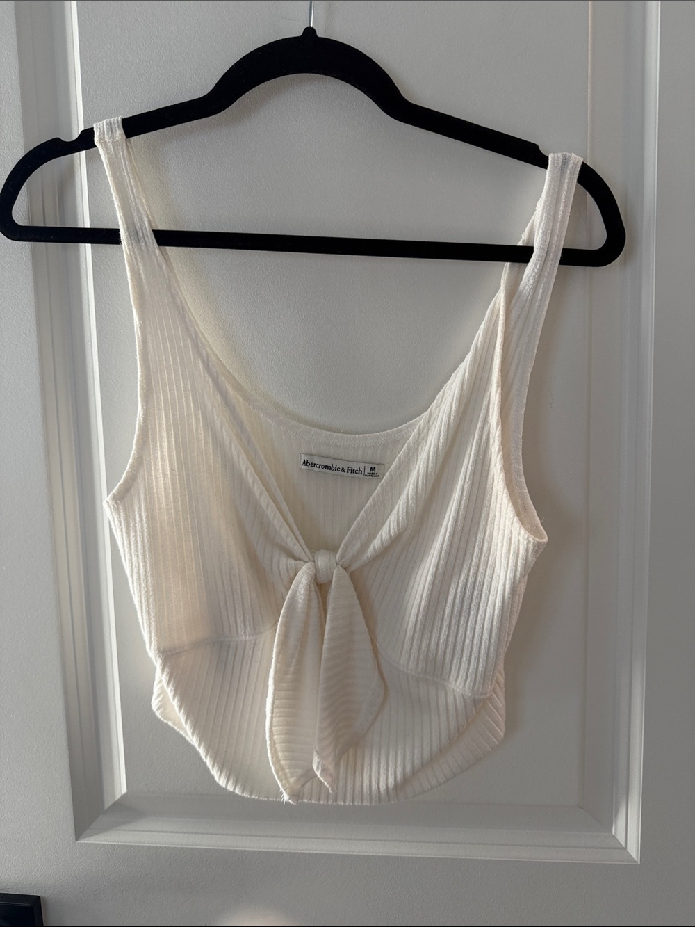 Abercrombie & Fitch Tie Front Ribbed Cropped Tank in White